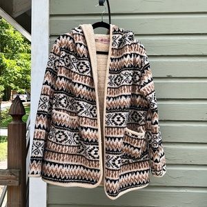 FLEECE BROWN PATTERNED WINTER JACKET